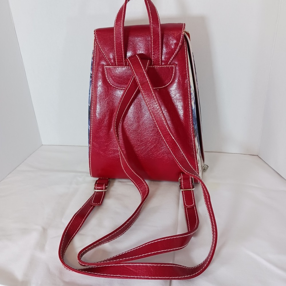 Red‎ Paris Graphic Print Backpack Purse Zip Closure Pockets Adjustable Straps - Picture 2 of 5